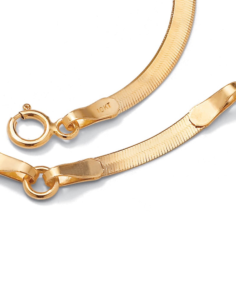 10k Yellow Gold Herringbone Ankle Bracelet Adjustable 9